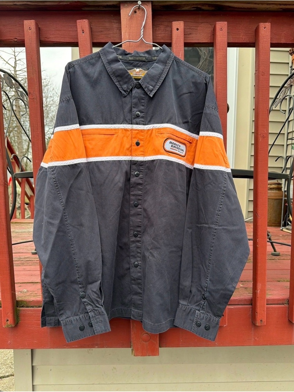 Harley-Davidson Black Shirt Jacket with Orange Chest Stripe